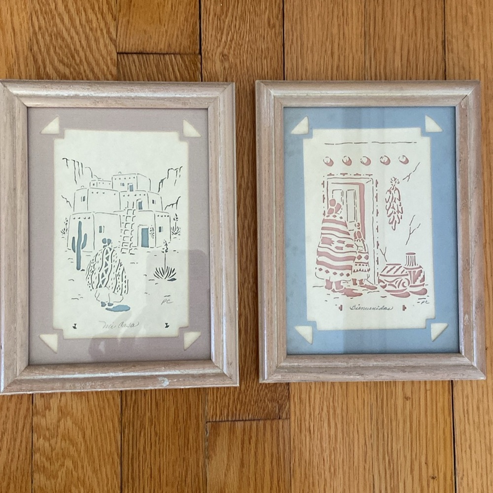 Figi Graphics Set of Two Matted Southwestern/Native American Decor Pictures